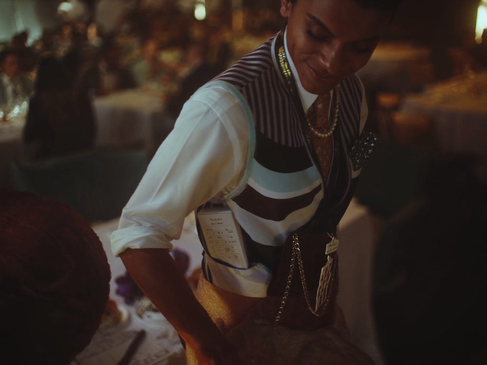 A server attending a table