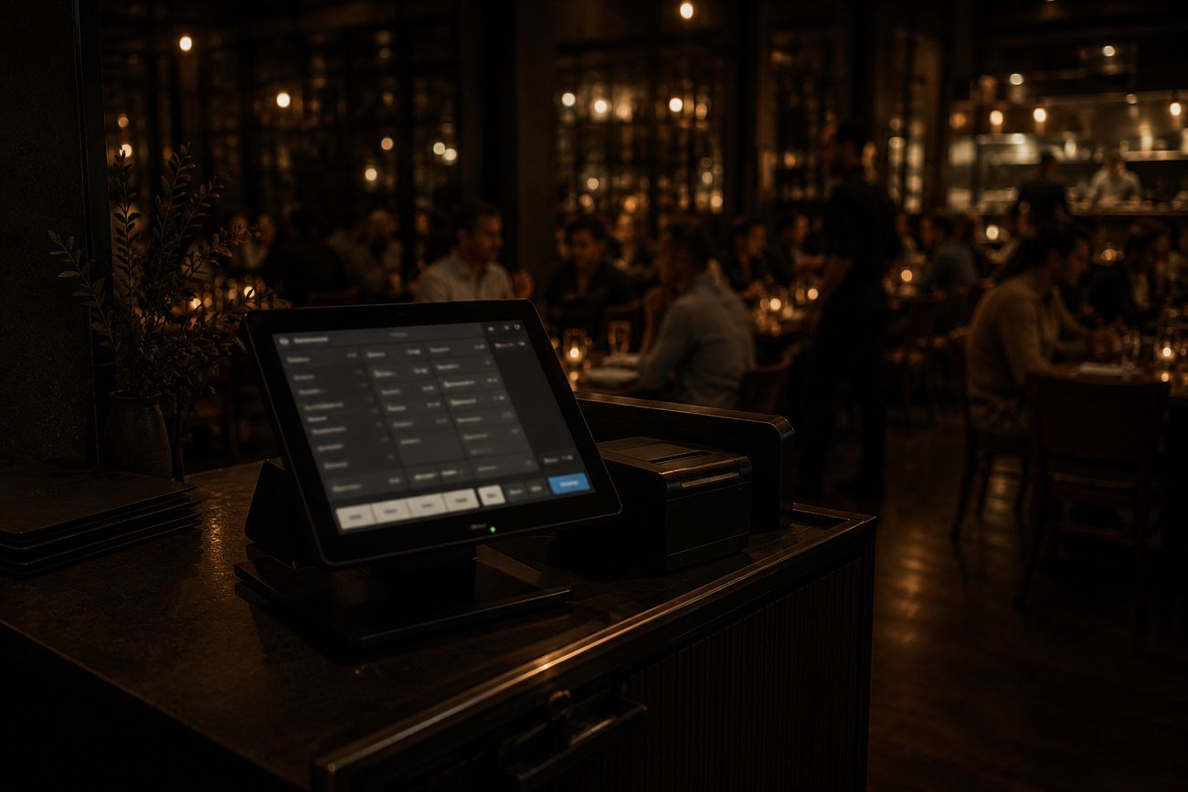 A point-of-sale terminal on a restaurant floor